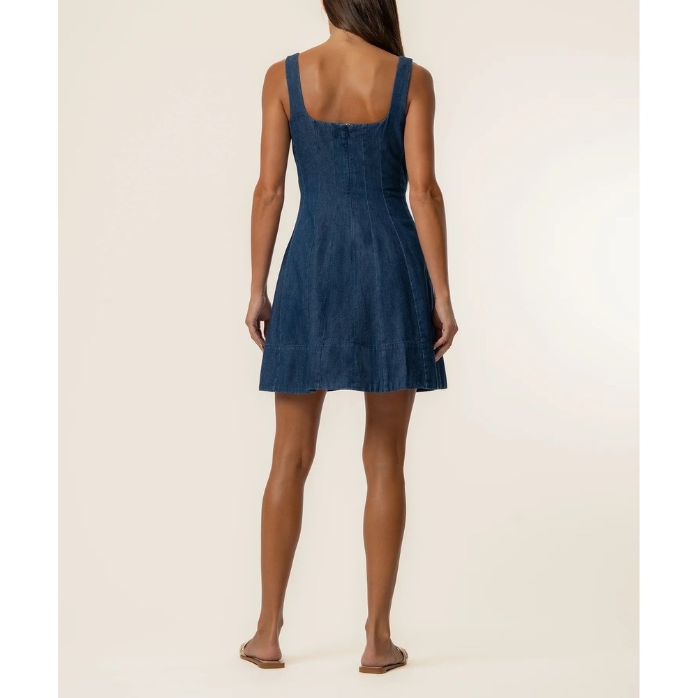 KUT Amelie Denim Dress, Square Neck Fit and Flare Mini Dress with Pockets - Picture 3 of 9